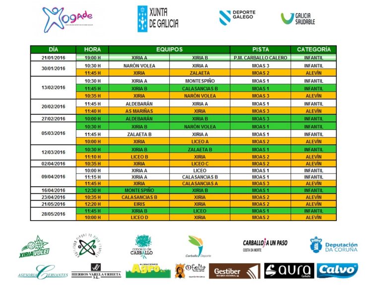 Le máis sobre o artigo Calendario Deportes Escolar Infantil e Alevín actualizado a 5 de Abril de 2016