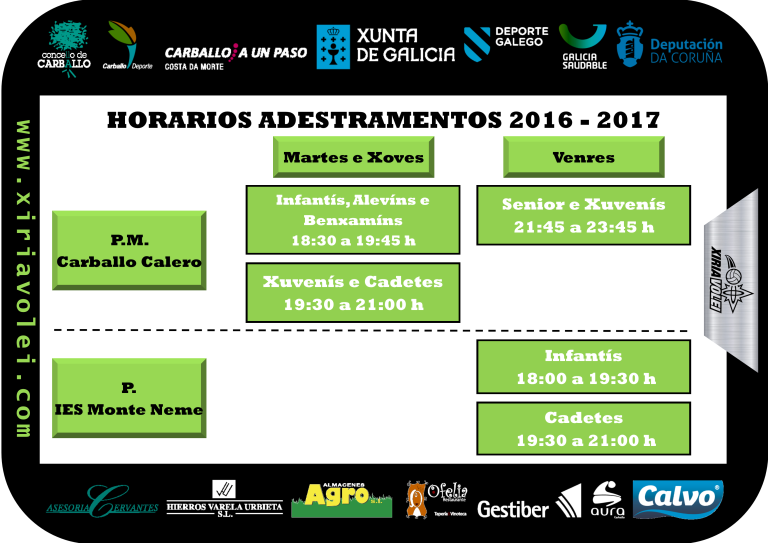 Le máis sobre o artigo Horarios definitivos adestramentos 2016 – 2017
